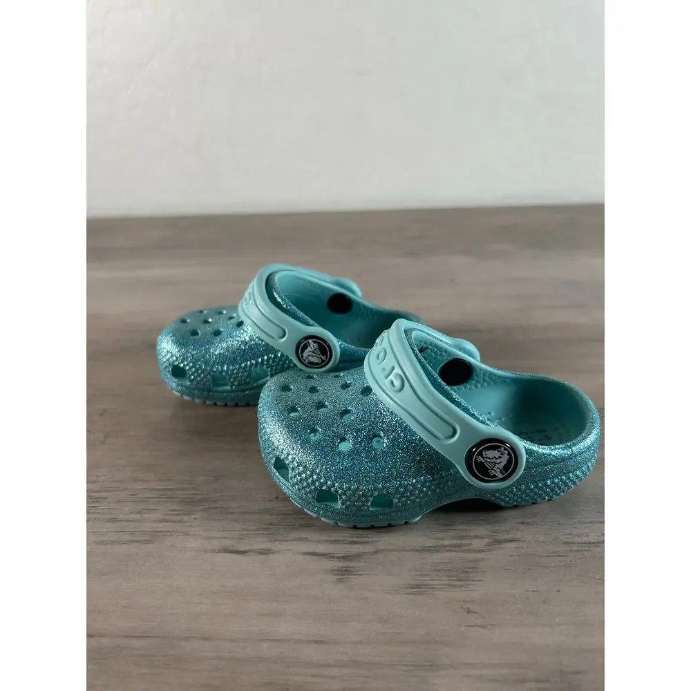 Crocs Classic Teal Blue Glitter- Childs Size‎ 4- New without Tags